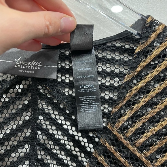 Travelers Collection by Chico’s Stripe Bronze Black Sheer Jacket Full Zip Size 0 - Picture 6 of 11